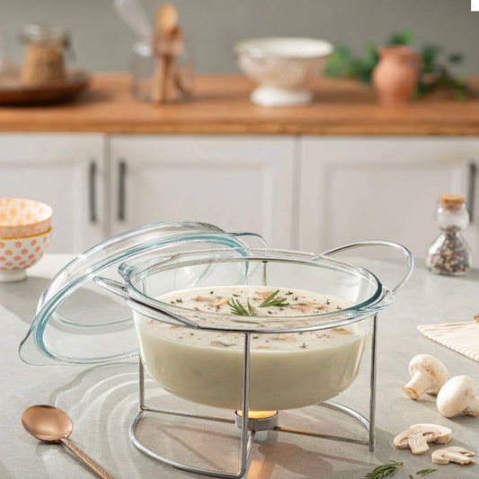 Borcam - Round Casserole With Cover &amp; Candle Warmer Stand