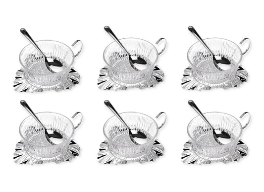 Queen Anne - Silver Plated - Leaf Bowl Set With Spoon 6 Pcs