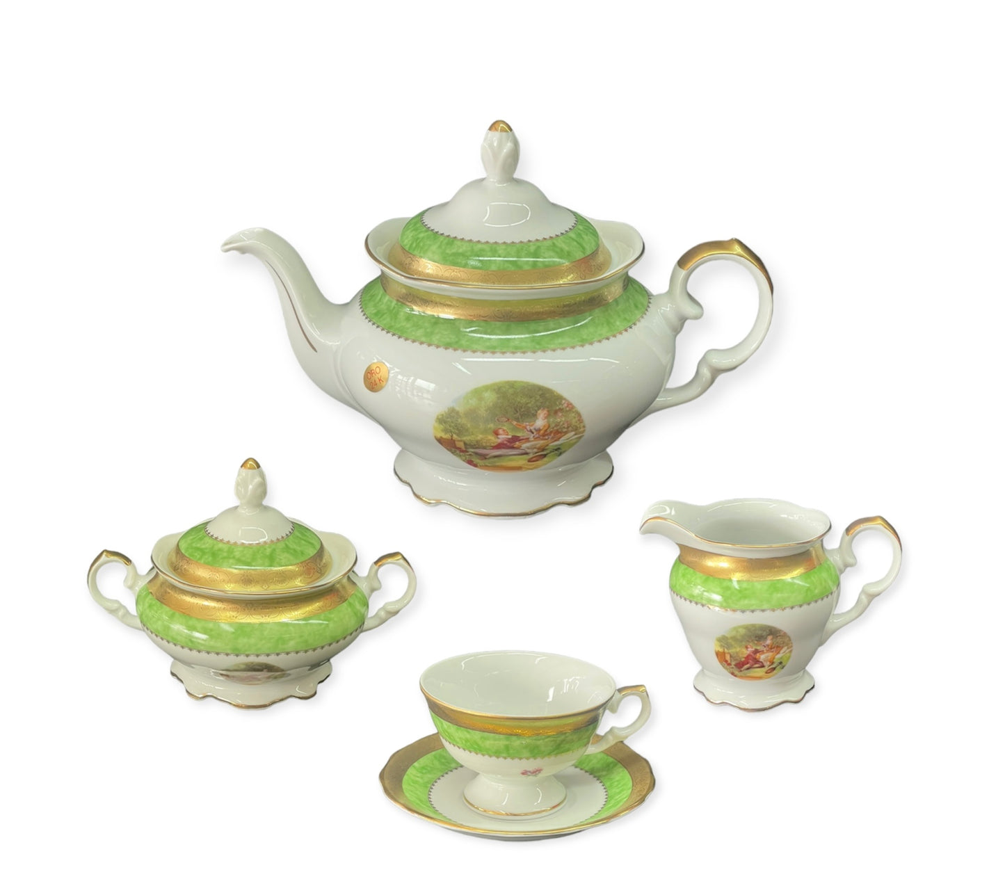 Tea Set 24  Pcs - Limoge - Romeo&Juliet - Grean&Gold&White