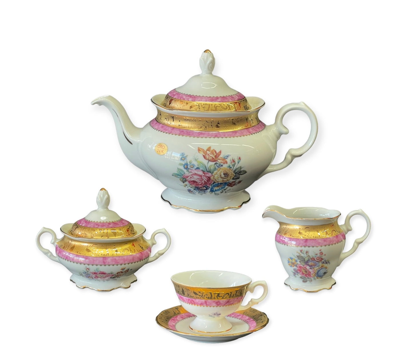 Tea Set 24  Pcs - Limoge- Flowers - Rose&Gold&White