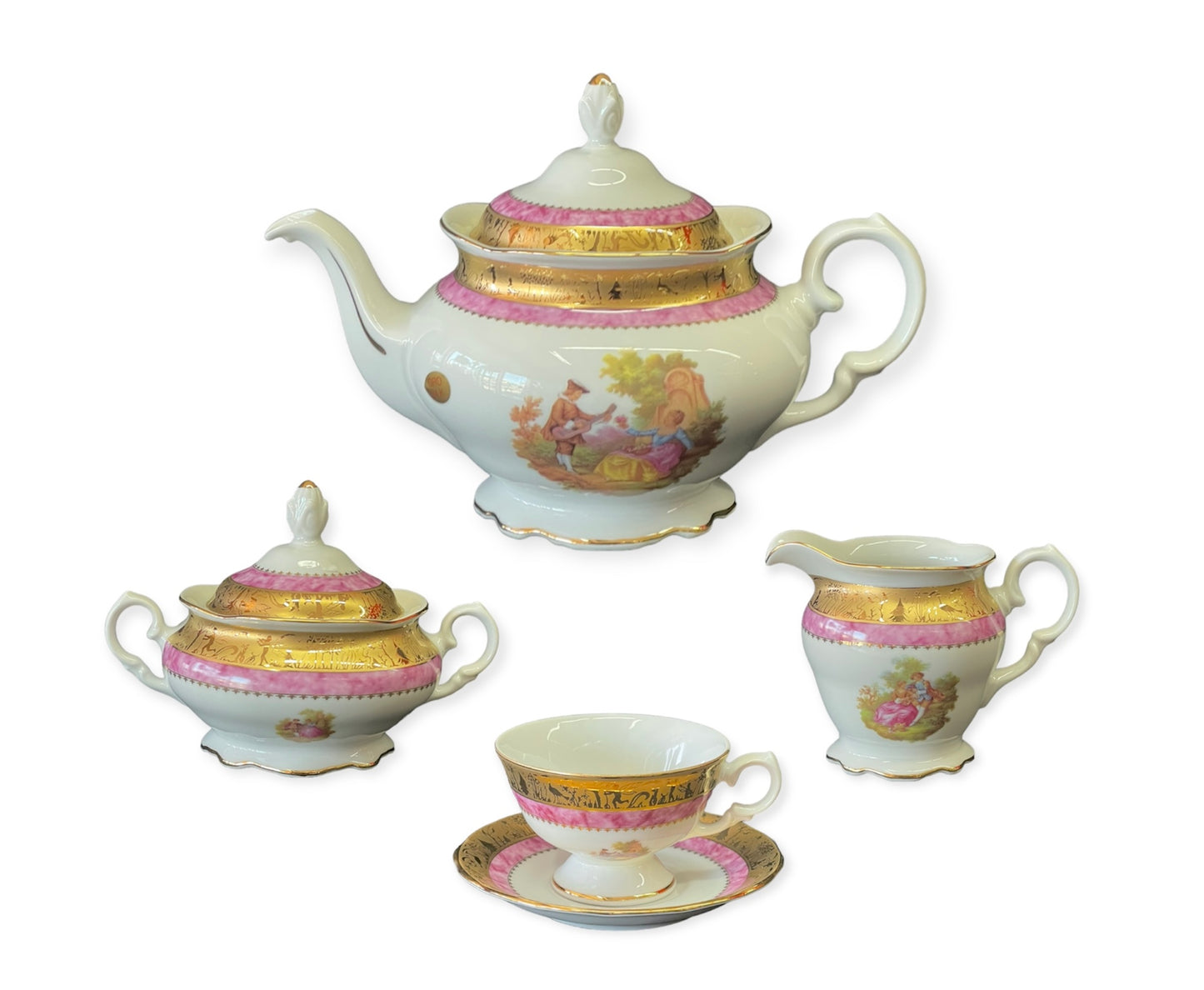 Tea Set 24  Pcs - Limoge - Romeo&Juliet - Rose&Gold&White