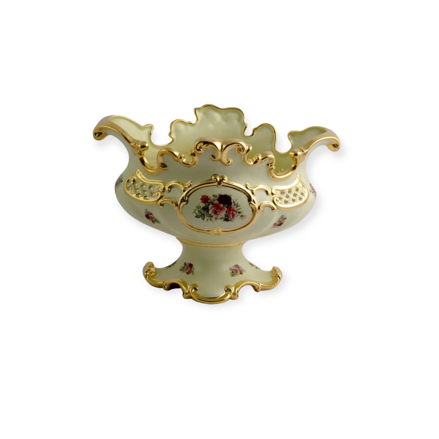 BC Limoge - Gardinera and 2 Potiche With Base , 3 Pcs - Flowers - Beige&Gold