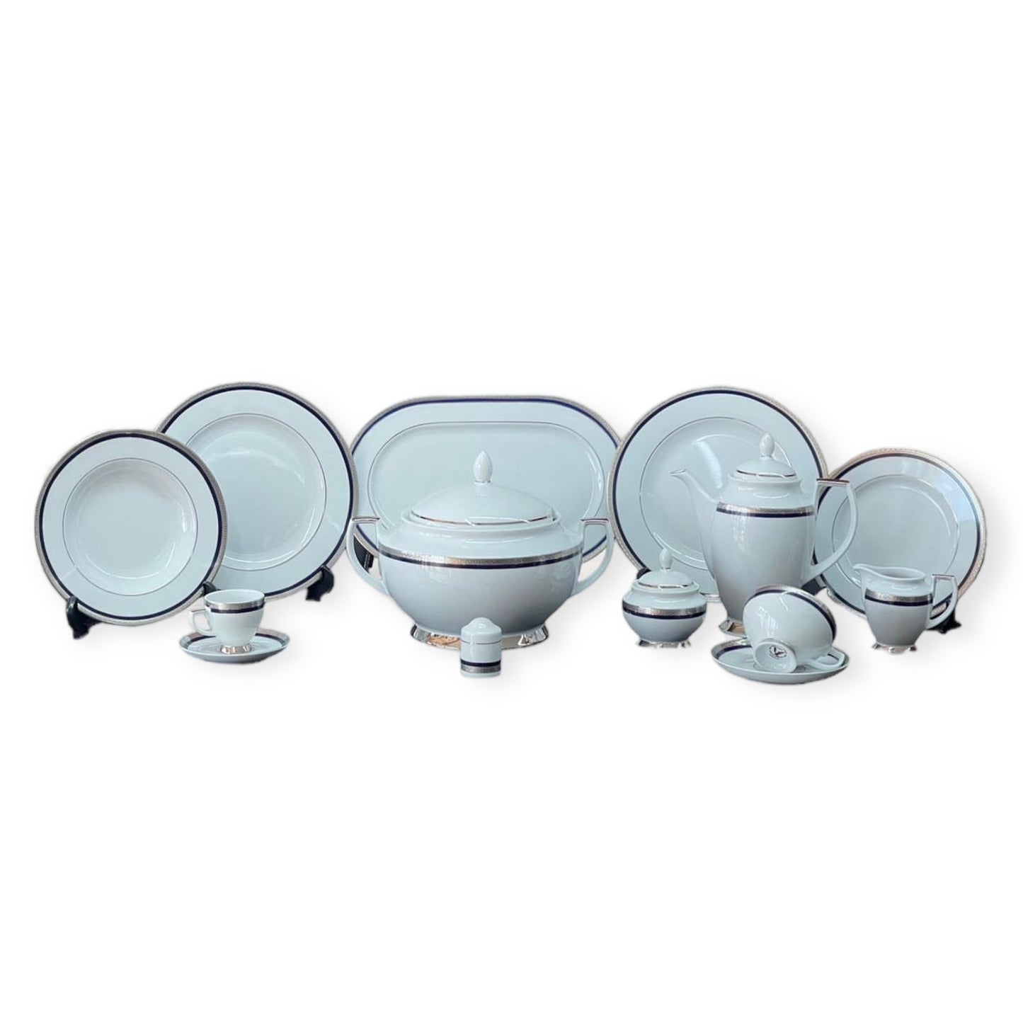 Falkenporzellan - Dinner Set 112 pcs - Blue&Silver