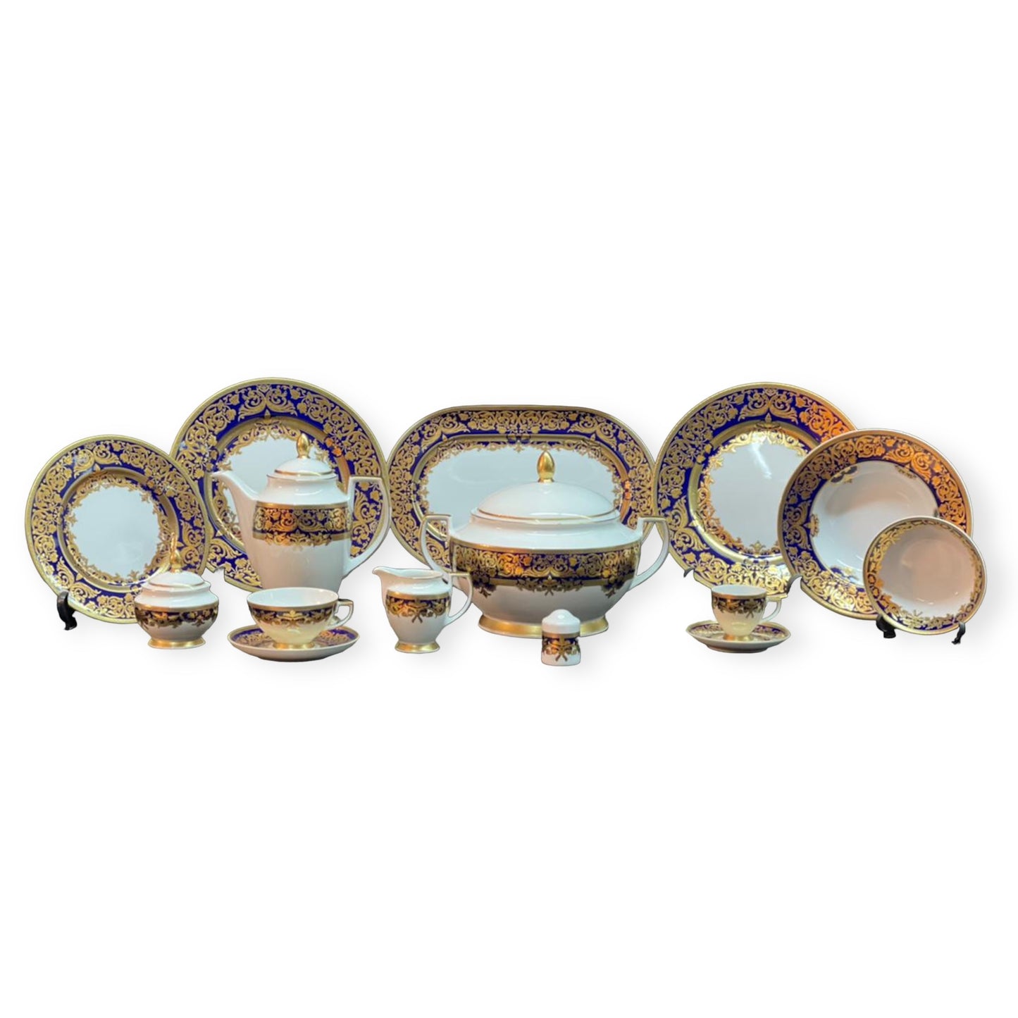 Falkenpozellan - Dinner set 112 Pcs - Blue&Gold