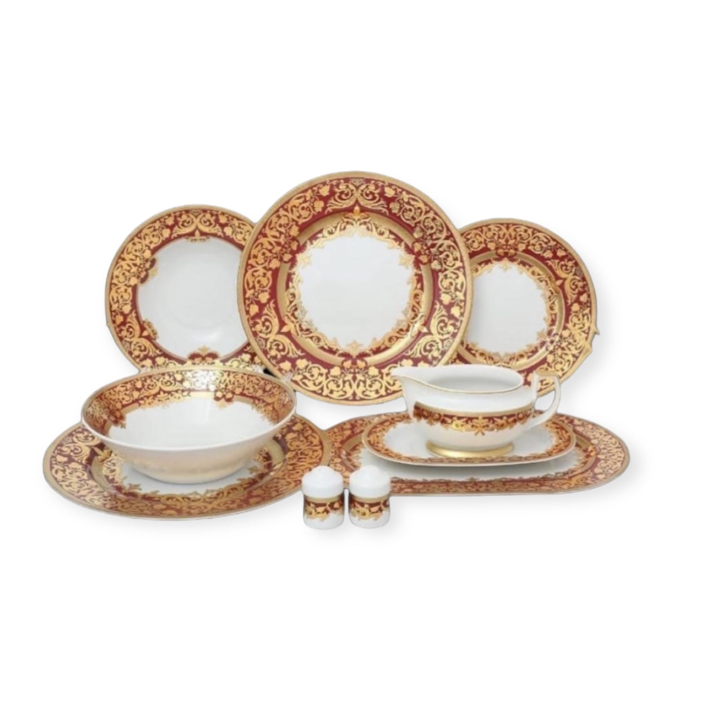 Falkenporzellan - Dinner Set 11 Pcs - Red&Gold