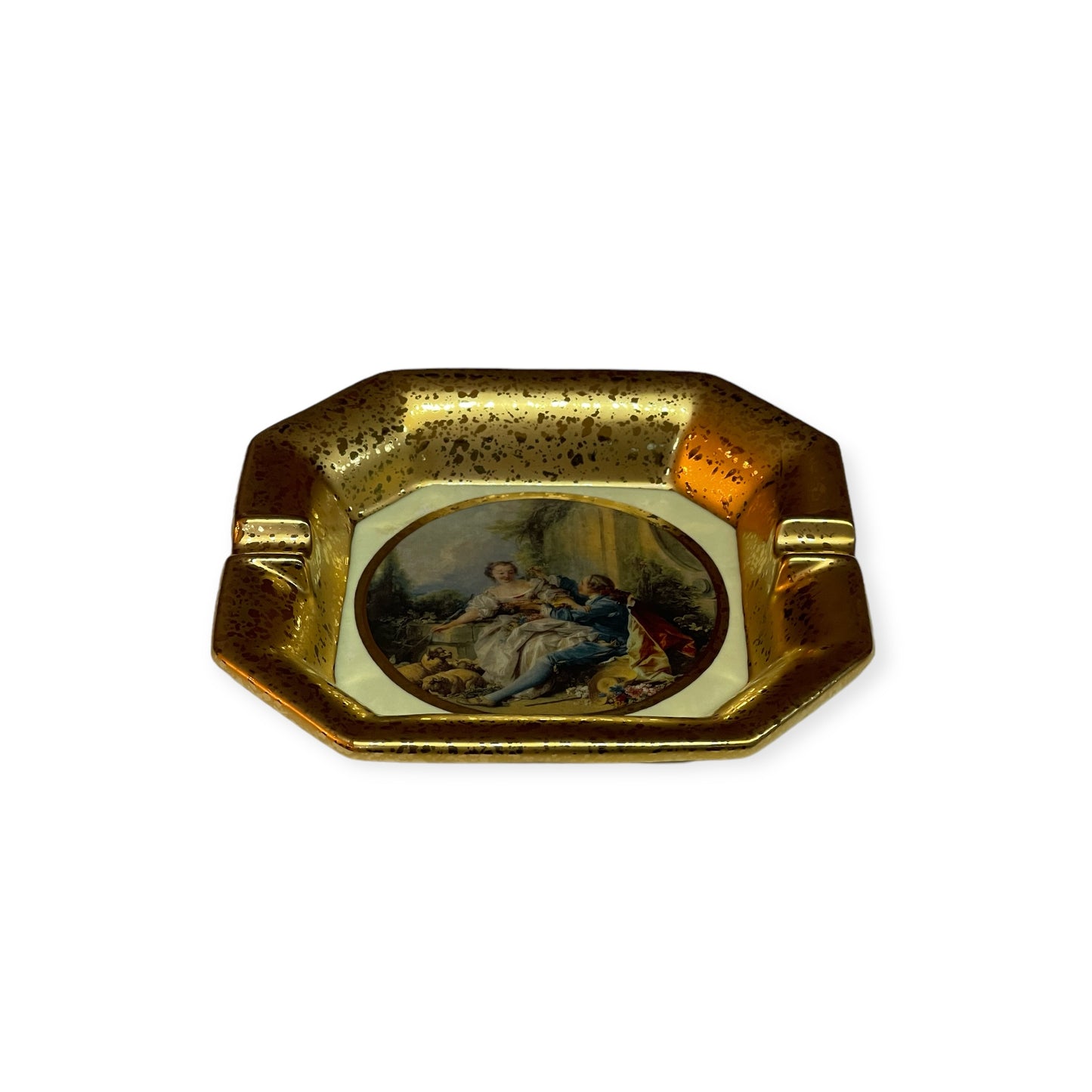 BC Limoge - Small Square Ashtray - Romeo&Juliet - Beige&Gold - 3x16 cm