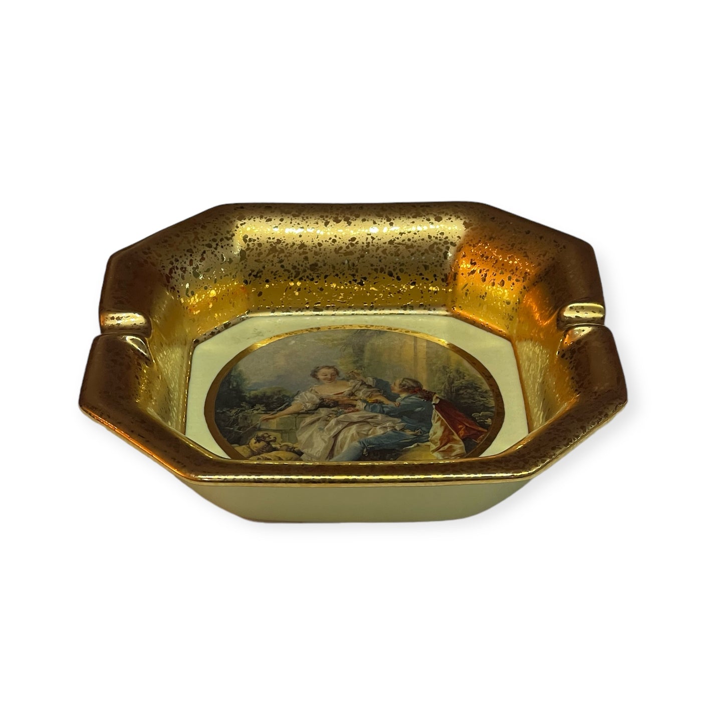 BC Limoge -  Large Square Ashtray - Romeo&Juliet - Beige&Gold - 5x20 cm