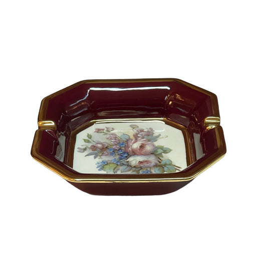 BC Limoge - Large Square Ashtray - Flowers - Red&Gold - 5x20 cm