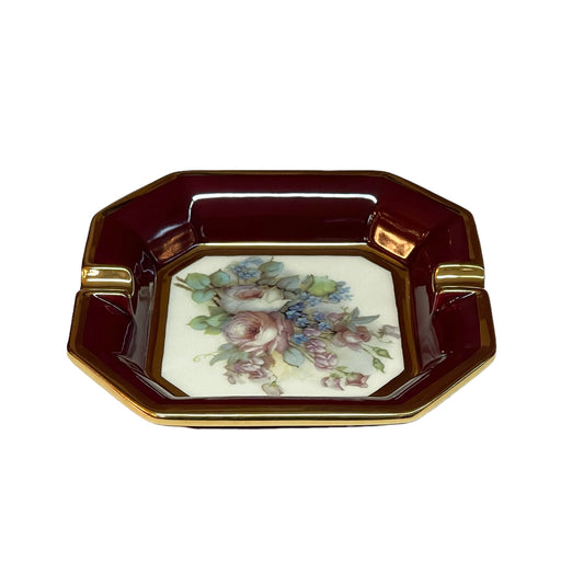 BC Limoge - Small Square Ashtray - Flowers - Red&Gold - 3x16 cm