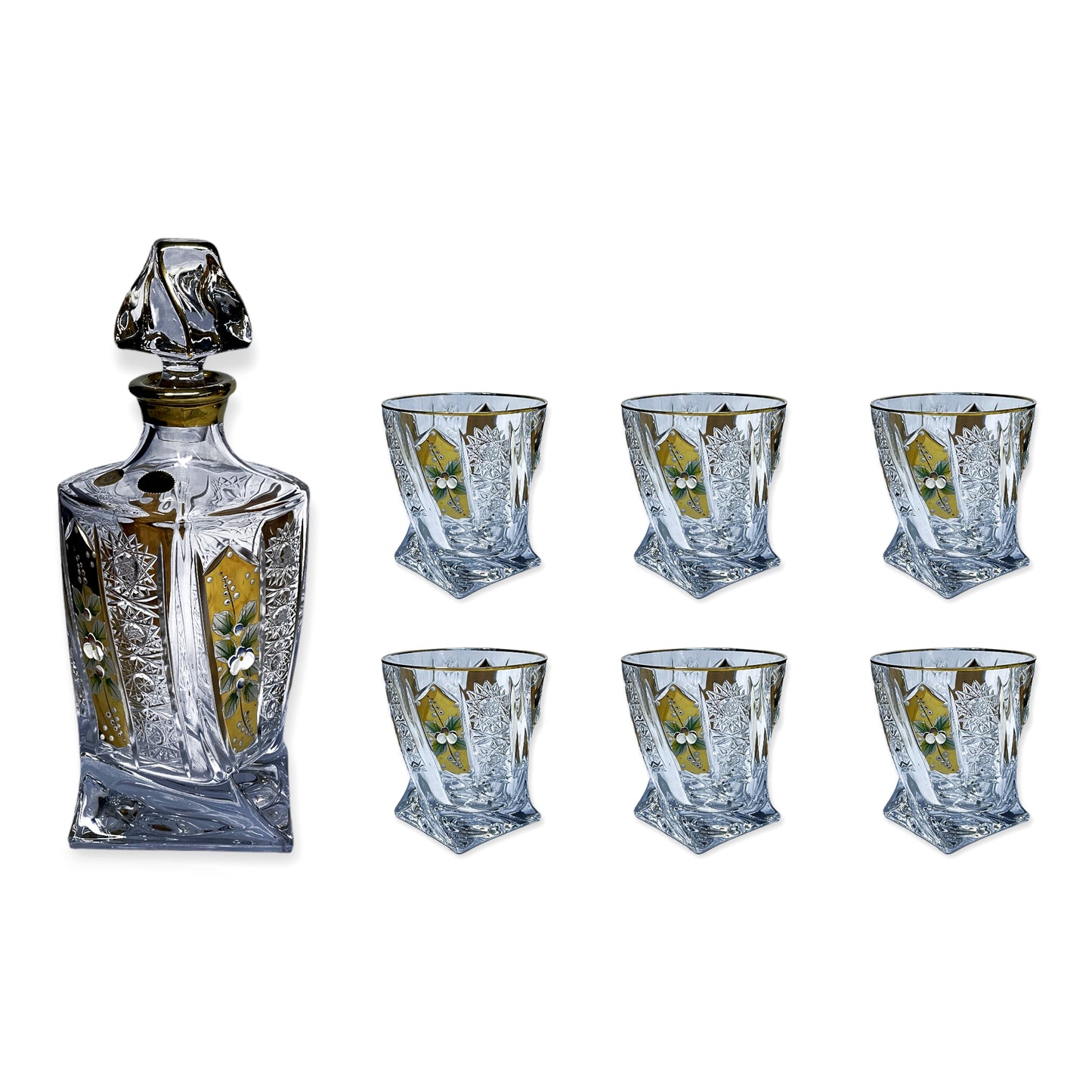 Bohemia Crystal Hand Cut Glass Set 7 Pcs - Gold