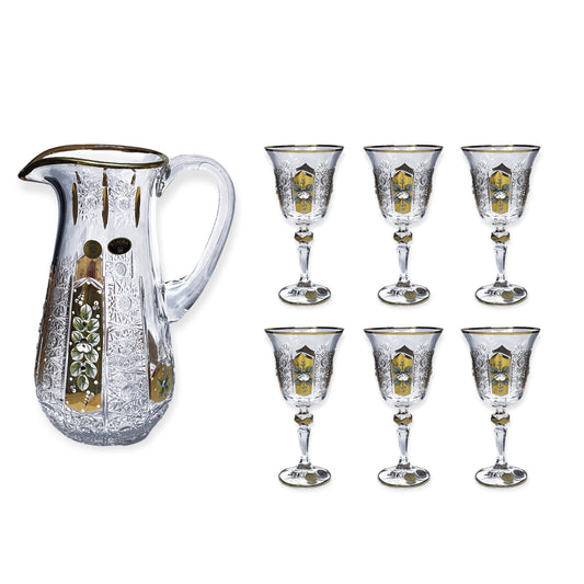 Bohemia Crystal Hand Cut Glass Set 7 Pcs - Gold