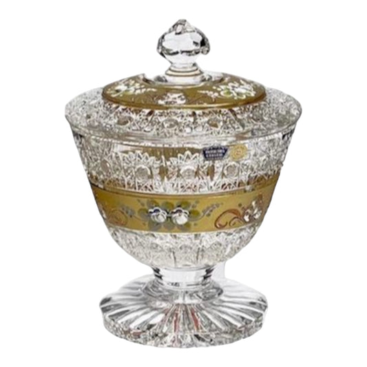 Bohemia Crystal Hand Cut Bonbonniere With Cover - 21 cm - Gold