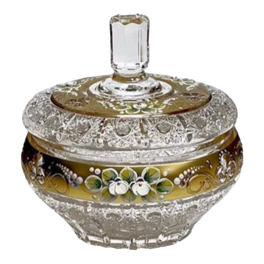 Bohemia Crystal Hand Cut Bonbonniere With Cover - Gold