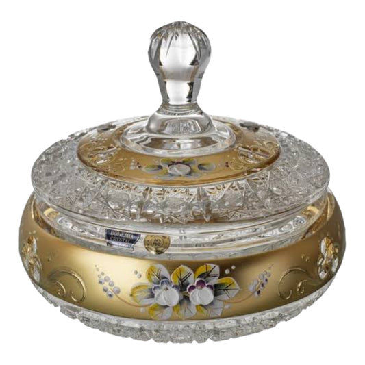 Bohemia Crystal Hand Cut Bonbonniere With Cover - 19 cm - Gold