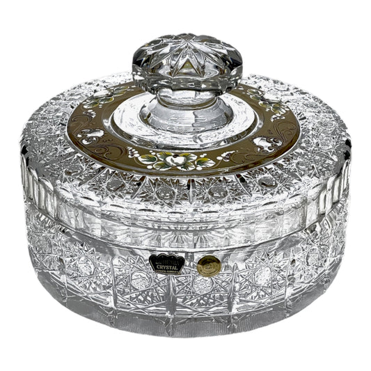 Bohemia Crystal Bobonniere With Cover - Hand Cut - Gold - 18 cm