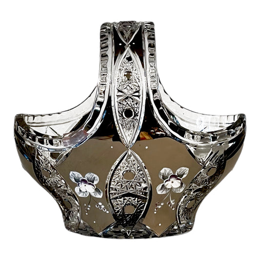 Bohemia Crystal Basket With Handle - Hand Cut - Silver - 19x20 cm