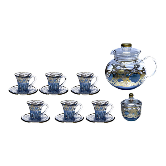 Italian Crystal - Tea Set 16 Pcs - Blue&Gold