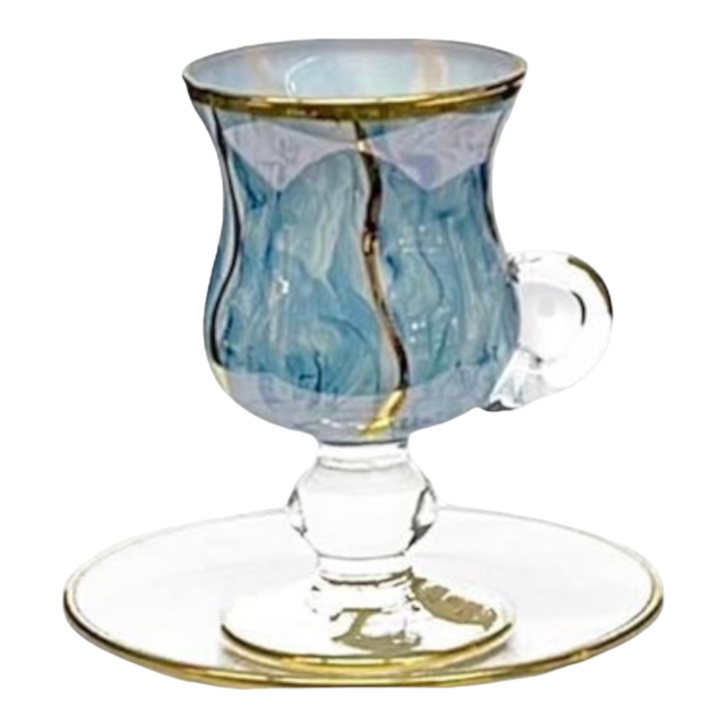 Italian Crystal - Coffee Set With Saucer 12 Pcs - Blue&Gold