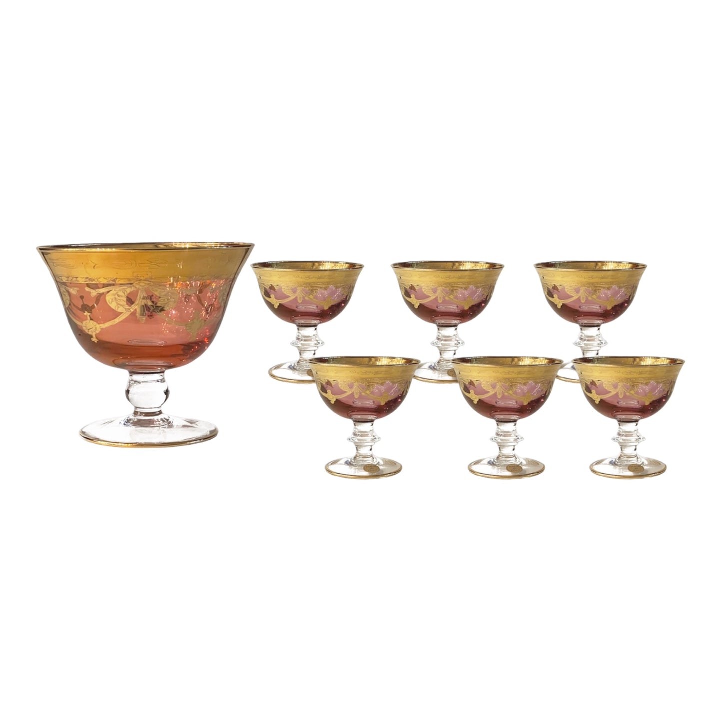 Italian Crystal - Bowl Set 7 Pcs - Rose&Gold