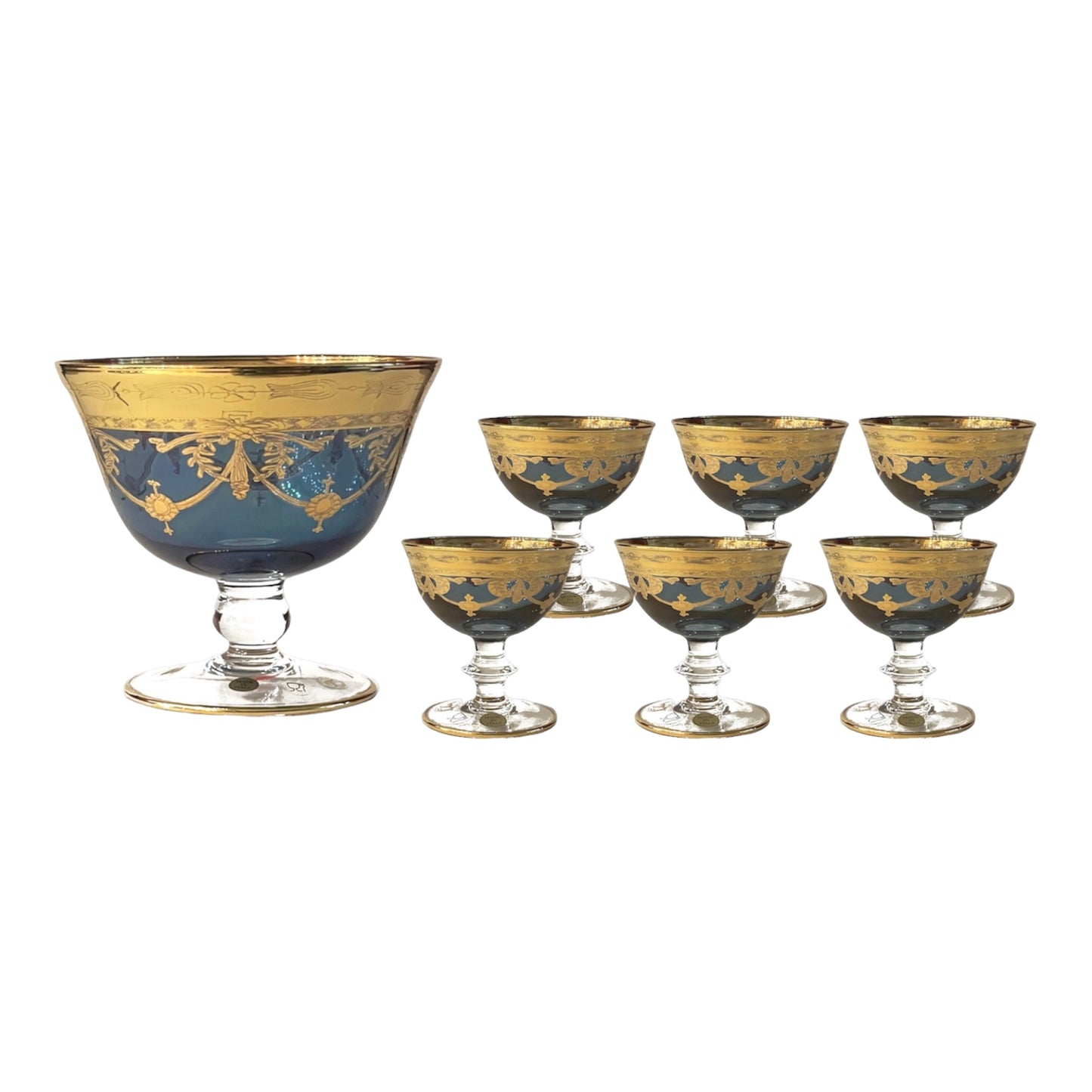 Italian Crystal - Bowl Set 7 Pcs - Blue&Gold