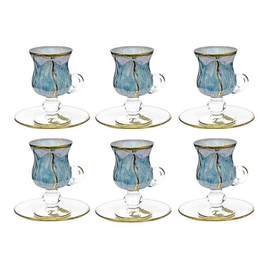 Italian Crystal - Coffee Set With Saucer 12 Pcs - Blue&Gold