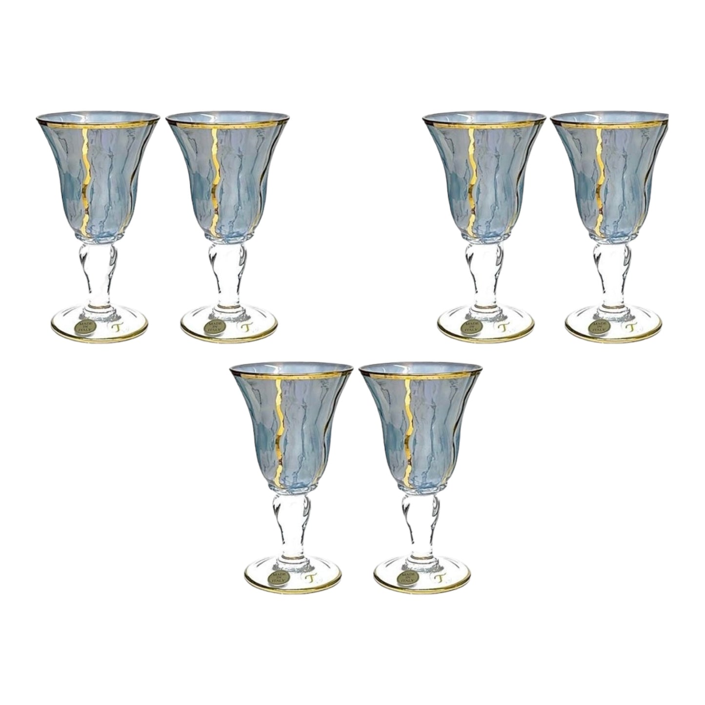 Italian Crystal - Goblet Glass Set 6 Pcs - Blue&Gold