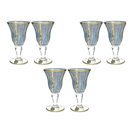 Italian Crystal - Goblet Glass Set 6 Pcs - Blue&Gold