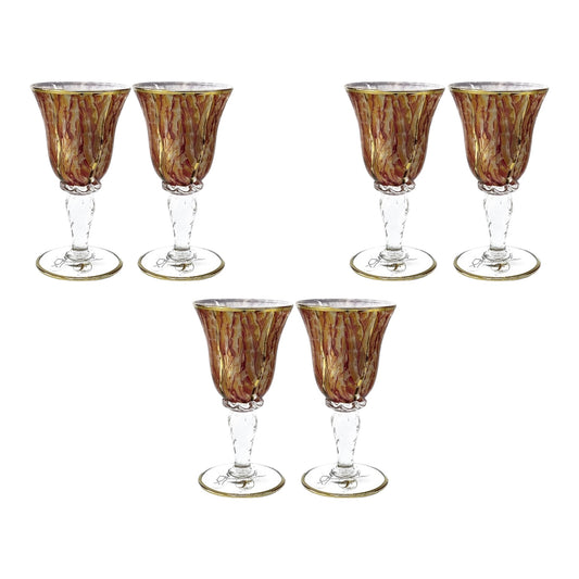 Italian Crystal - Goblet Glass Set 6 Pcs - Red&Gold