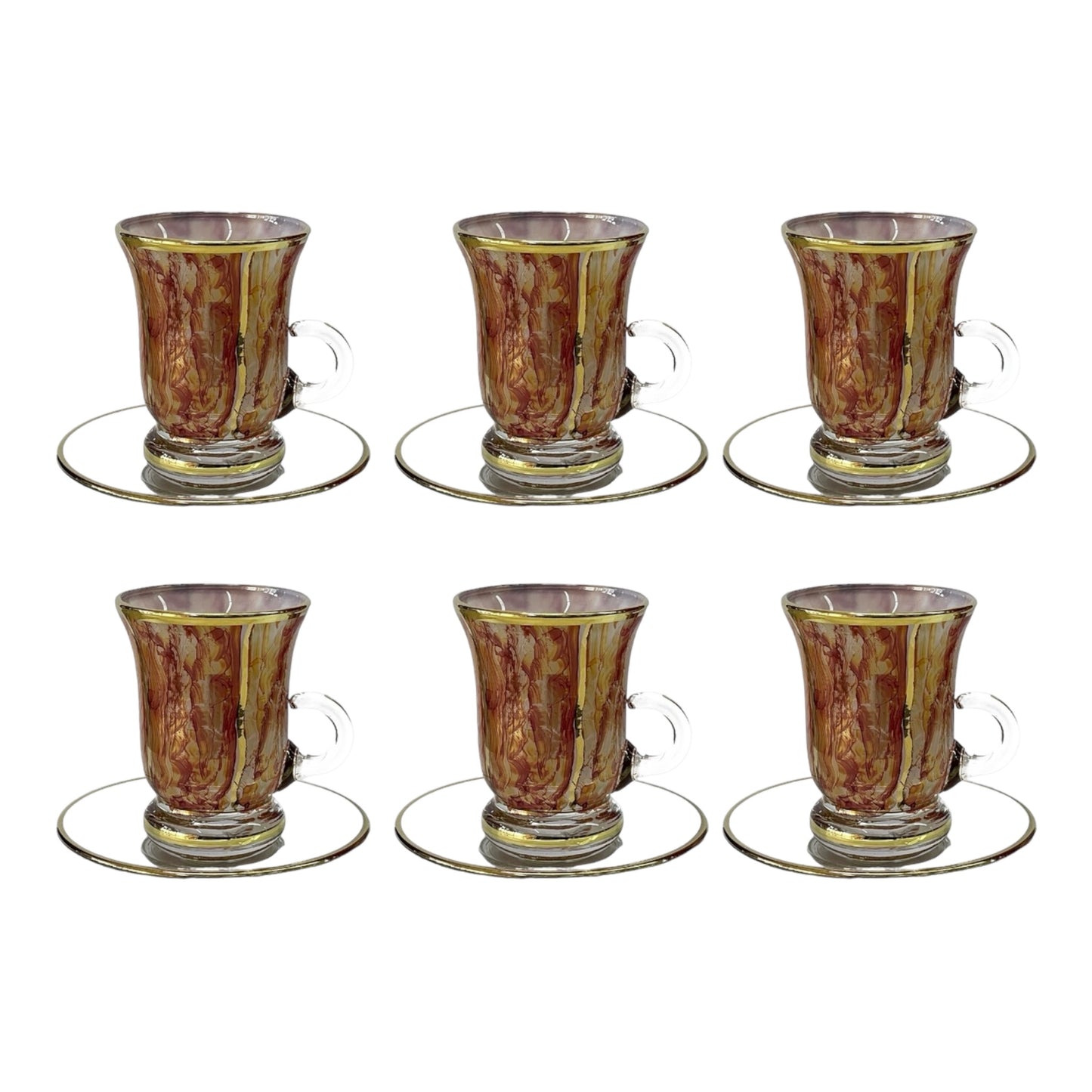 Italian Crystal - Coffee Set With Saucer 12 Pcs - Red&Gold