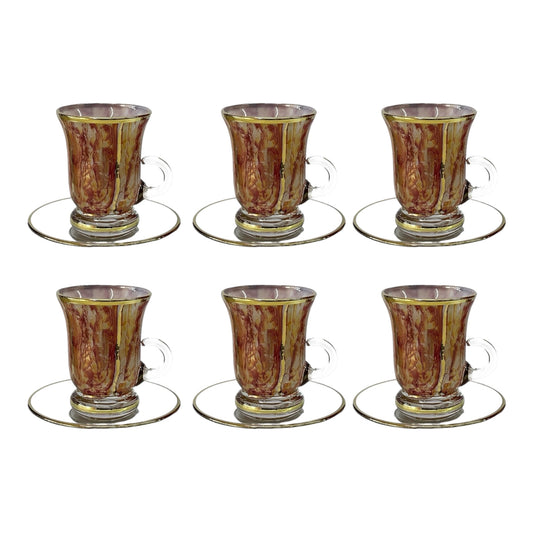 Italian Crystal - Coffee Set With Saucer 12 Pcs - Red&Gold