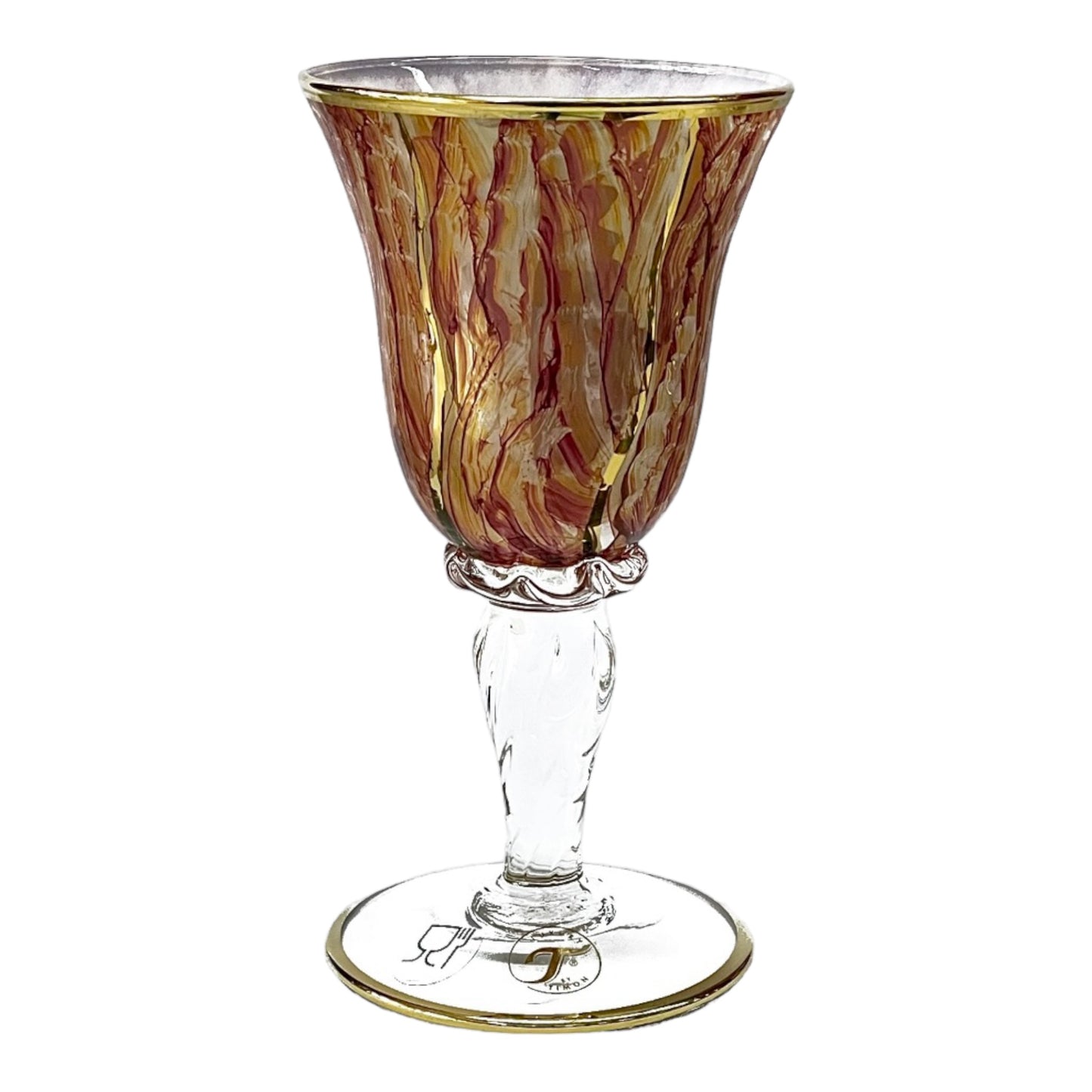 Italian Crystal - Goblet Glass Set 6 Pcs - Red&Gold