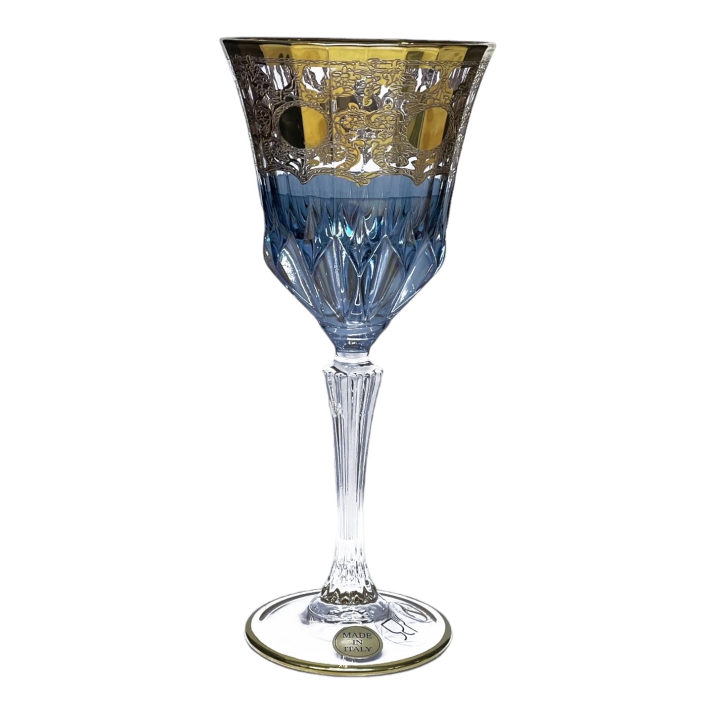 Italian Crystal - Goblet Glass Set 6 Pcs - Blue&Gold