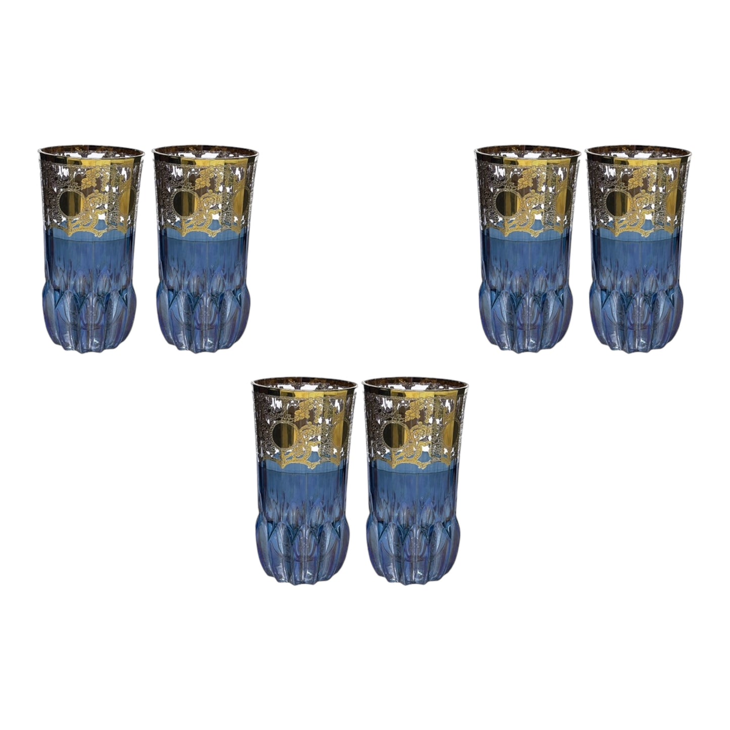 Italian Crystal - Highball Glass Set 6 Pcs - Blue&Gold