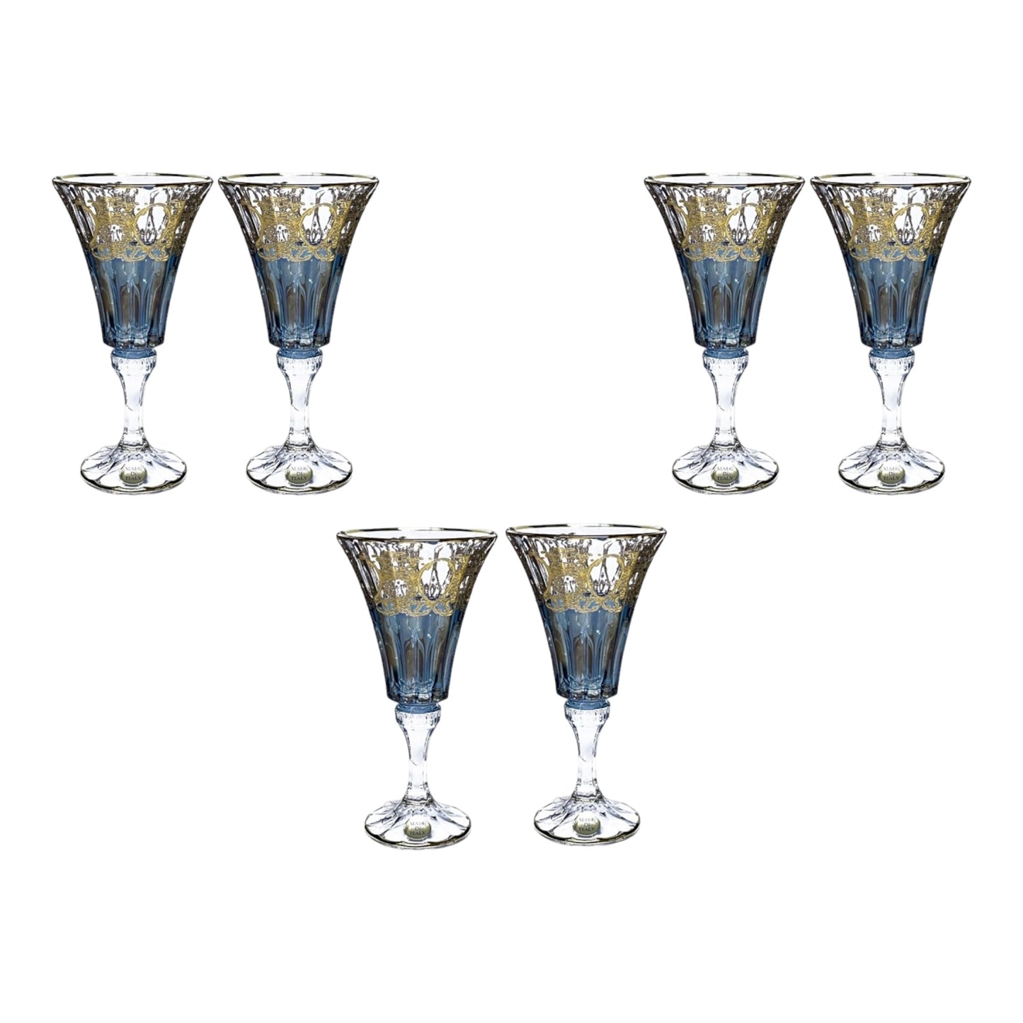 Italian Crystal - Goblet Glass Set 6 Pcs - Blue&Gold