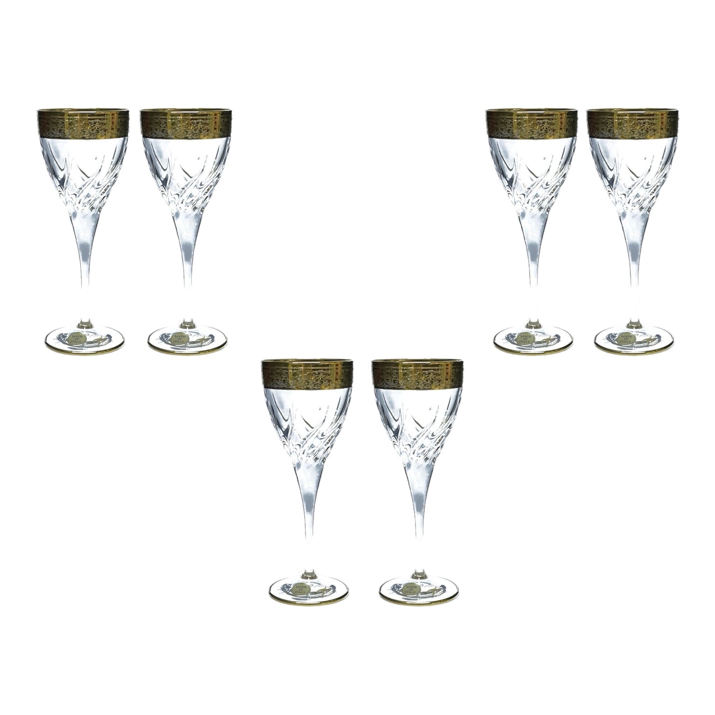 Italian Crystal - Goblet Glass Set 6 Pcs - Gold