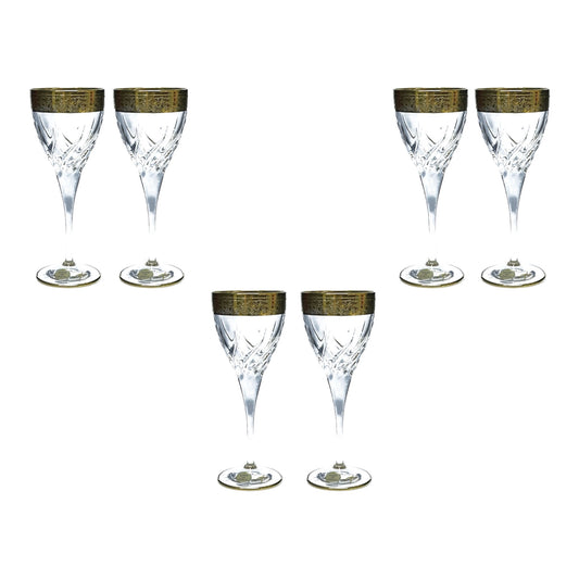 Italian Crystal - Goblet Glass Set 6 Pcs - Gold