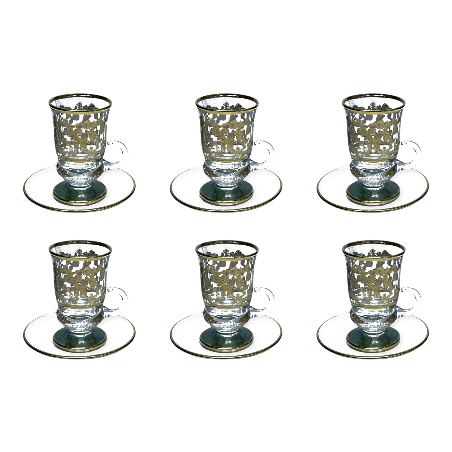 Italian Crystal - Coffee Set With Saucer 12 Pcs - Green&Gold