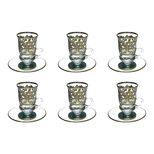 Italian Crystal - Coffee Set With Saucer 12 Pcs - Green&Gold