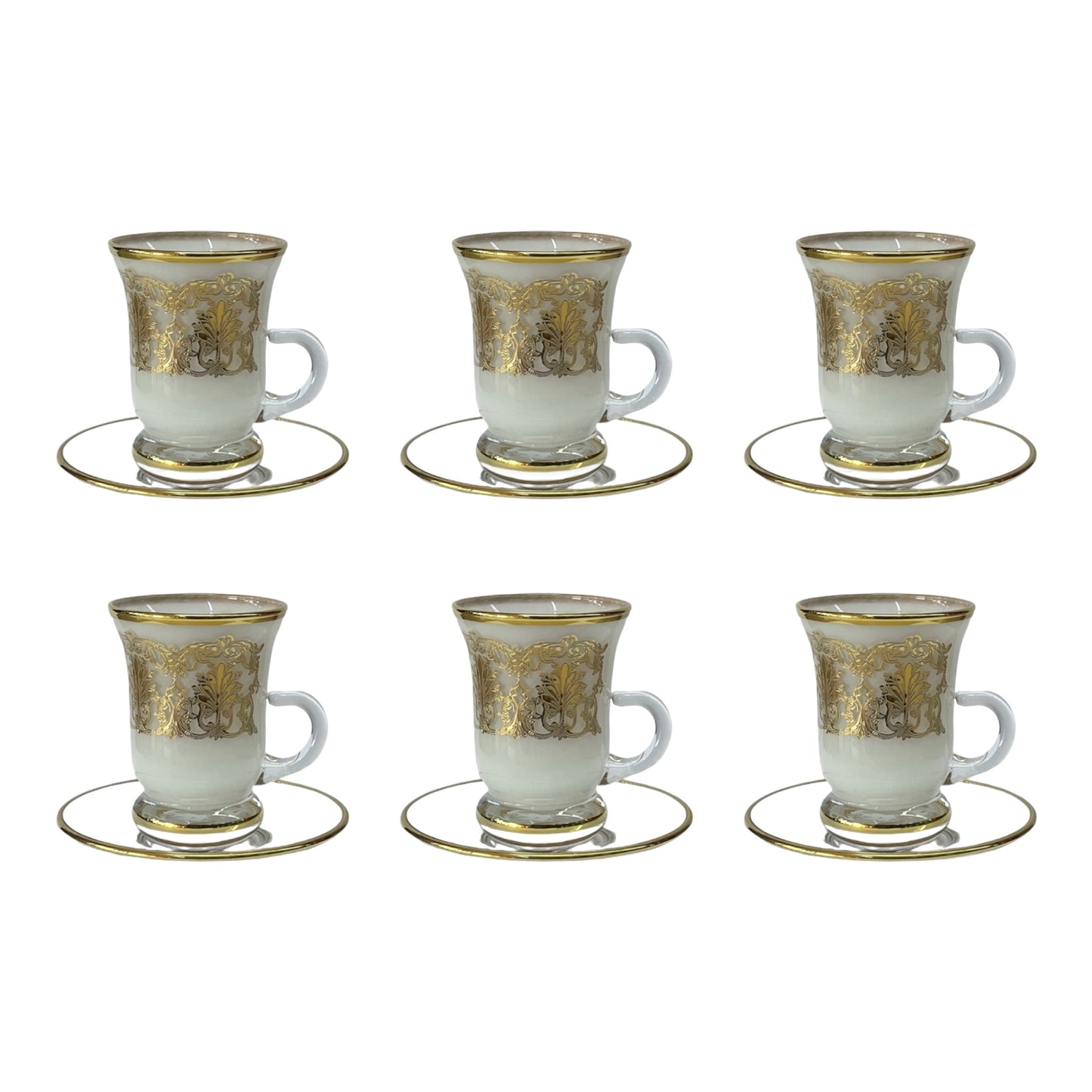 Italian Crystal - Coffee Set With Saucer 12 Pcs - White&Gold