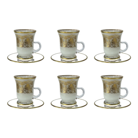 Italian Crystal - Coffee Set With Saucer 12 Pcs - White&Gold