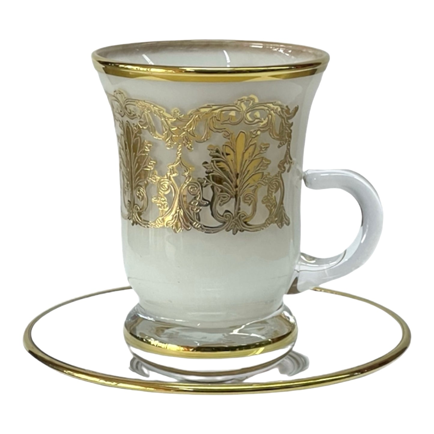 Italian Crystal - Coffee Set With Saucer 12 Pcs - White&Gold