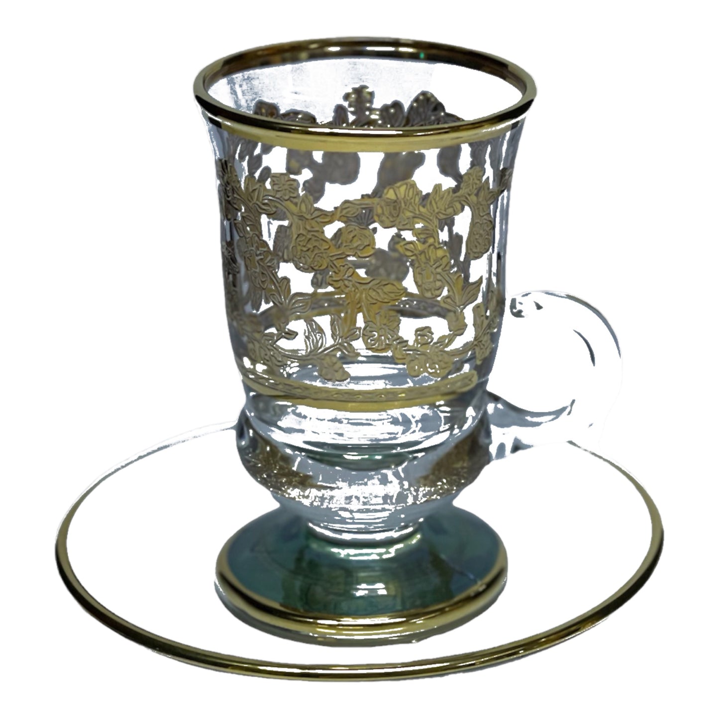 Italian Crystal - Coffee Set With Saucer 12 Pcs - Green&Gold