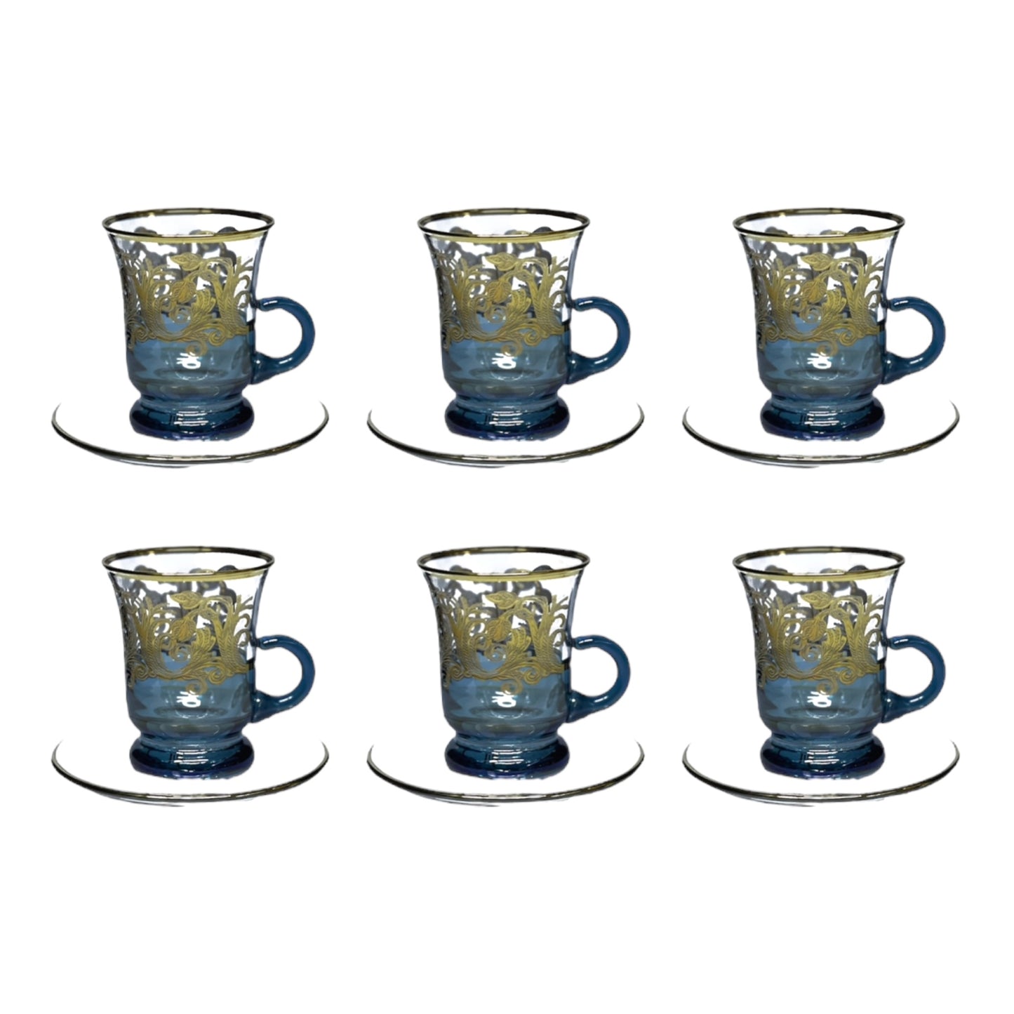 Italian Crystal - Coffee Set With Saucer 12 Pcs - Blue&Gold