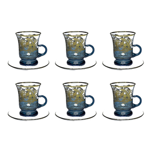 Italian Crystal - Coffee Set With Saucer 12 Pcs - Blue&Gold