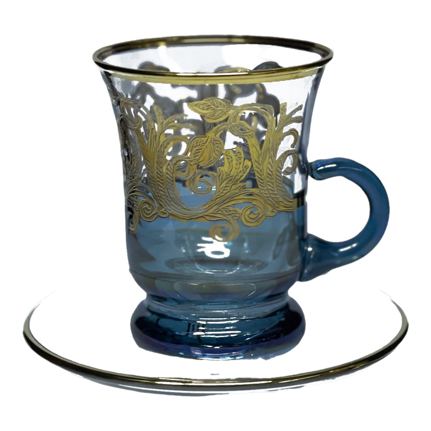 Italian Crystal - Coffee Set With Saucer 12 Pcs - Blue&Gold