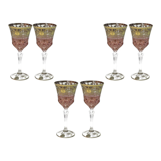 Italian Crystal - Goblet Glass Set 6 Pcs - Rose&Gold