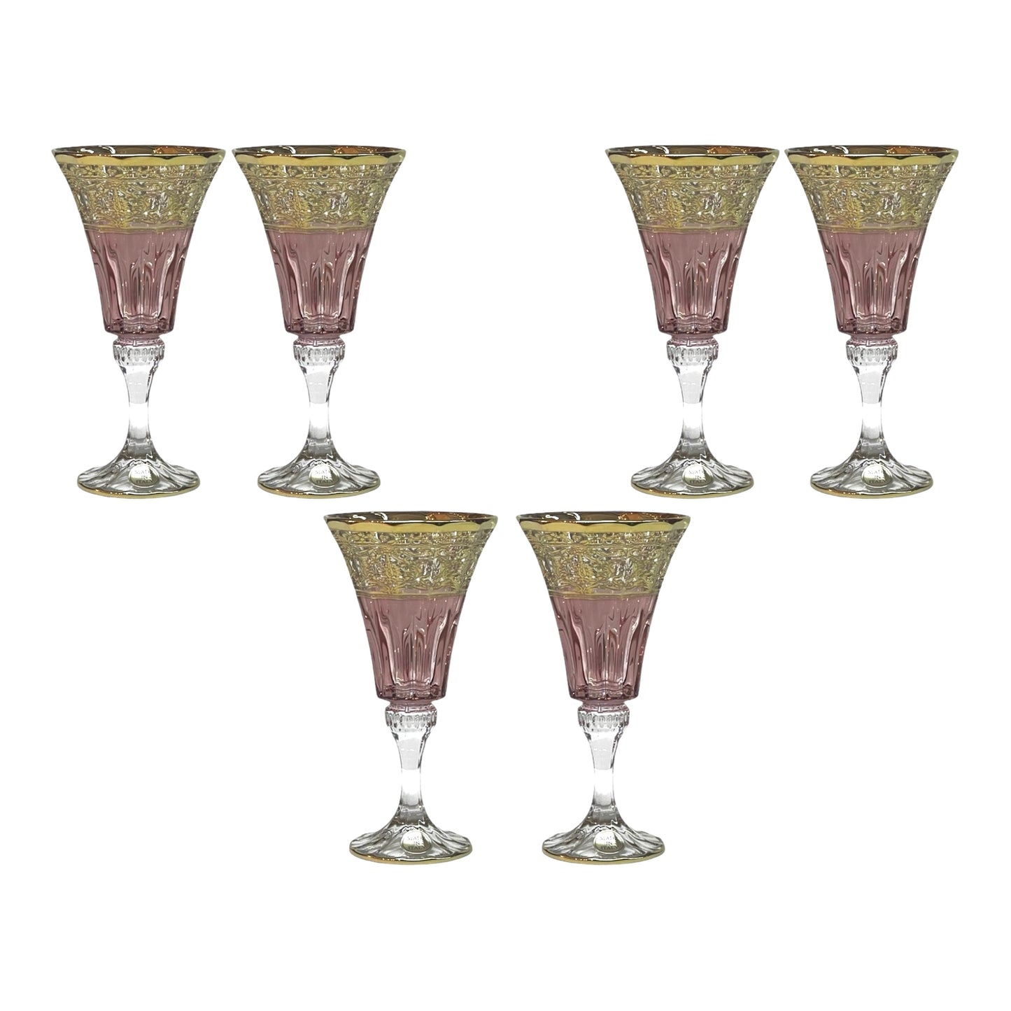 Italian Crystal - Goblet Glass Set 6 Pcs - Rose&Gold