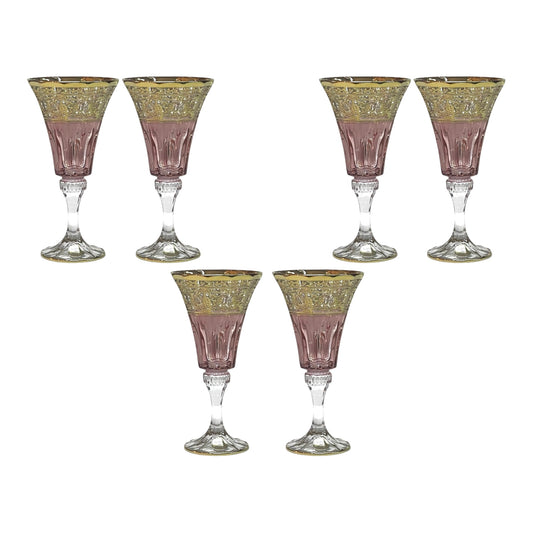 Italian Crystal - Goblet Glass Set 6 Pcs - Rose&Gold