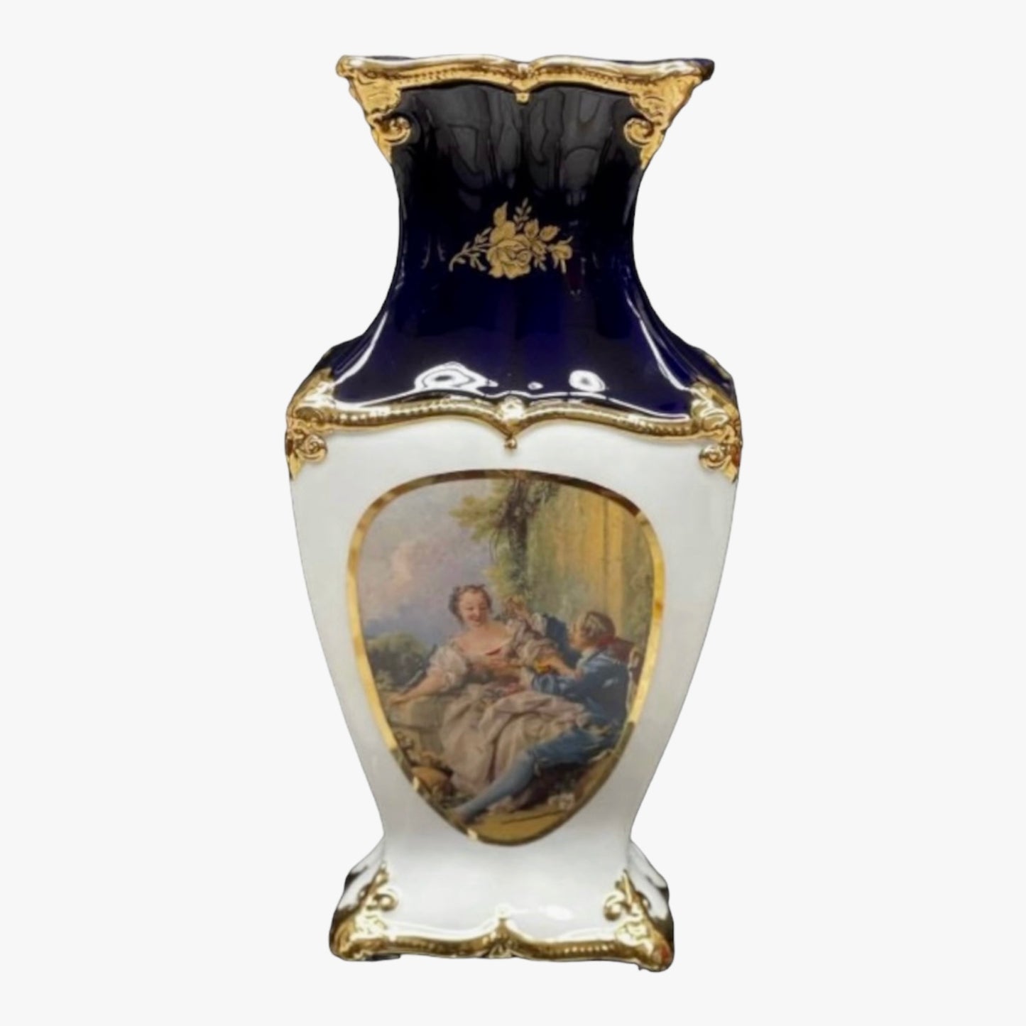 BC Limoge - Square Vase - Romeo&Juliet - Blue&Gold - 39x19 cm