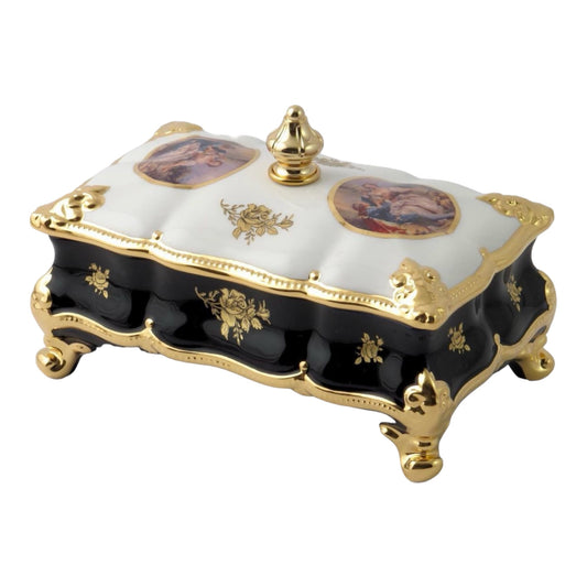 BC Limoge - Rectangular Bonboniere With Legs - Romeo&Juliet - Blue&Gold - 18x28 cm